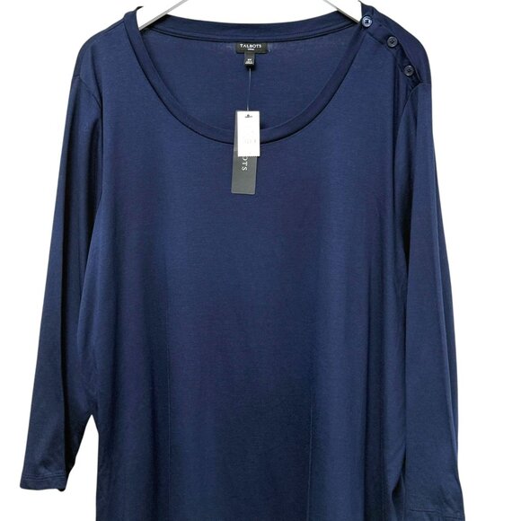Talbots Womens Top Plus Size 2X Navy Blue Tee Preppy Supima Cotton Modal Tee NWT - Picture 6 of 10